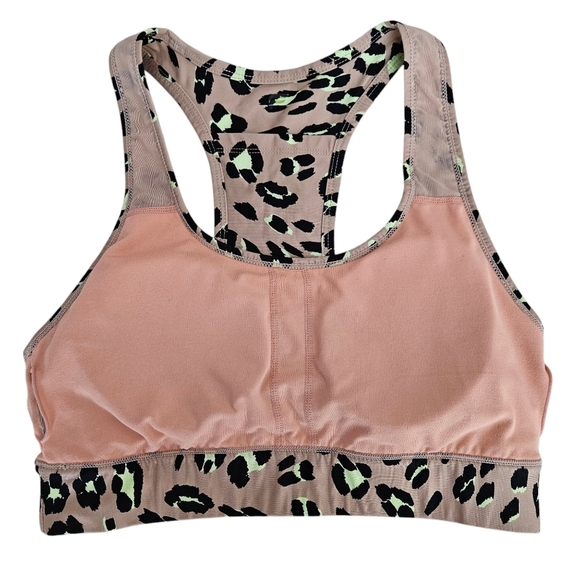 Fabletics On The Go Athletic Sports Bra Nude Leopard Medium Impact Racerback - Picture 6 of 8
